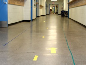 Direction arrows are placed on the floor throughout St Martha School in Fort McMurray on Thursday, August 27, 2020. Laura Beamish/Fort McMurray Today/Postmedia Network