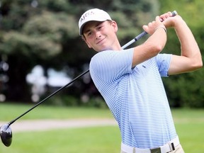 Mat Hawryluk takes a swing after a Jamieson Junior Golf Tour event at Maple City Country Club in Chatham, Ont., on Monday, July 27, 2020. Mark Malone/Chatham Daily News/Postmedia Network