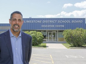 Krishna Burra, the new director of education, outside the Limestone District School Board office in Kingston on Thursday. (Julia McKay/The Whig-Standard)