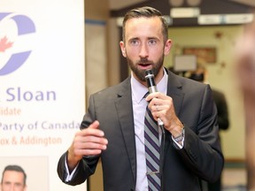 Hastings-Lennox and Addington Member of Parliament Derek Sloan finished fourth in the Conservative Party of Canada leadership race, which concluded in the early hours of Monday morning, Aug. 24, 2020. He is pictured on Oct. 21, 2019 after winning the riding during the last federal election. Meghan Balogh/The Whig-Standard/Postmedia Network file photo