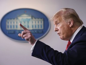 U.S. President Donald Trump speaks during a news conference at the James Brady Press Briefing Room of the White House on Aug. 10 in Washington, D.C. U.S. Trump briefly stopped his news conference after a Secret Service agent told him to leave the room. He returned after an all clear was issued. (Getty Images)