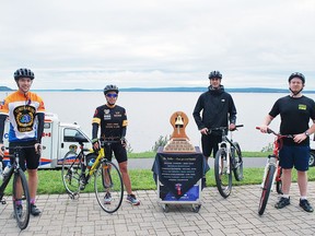 Jon Wright, Annette McCarthy, Eric Begemann and Lucas Gagne rode a total of just over 72 km on their bikes escorted by our OPP, Fire services, and EMS vehicles.