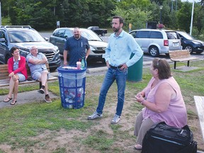 Photo by KEVIN McSHEFFREY/THE STANDARD
Derek Sloan, one of the four candidates vying to become leader of the Conservative Party of Canada (CPC), made a stop in Elliot Lake. As many as 20 people attended the event at the Miners Memorial Park in Elliot Lake on July 30.