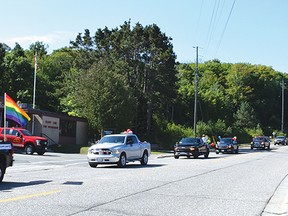 Photo by KEVIN McSHEFFREY/THE STANDARD
A total of 13 vehicles took part in the Elliot Lake Pride committee’s motorcade on Saturday morning along Hillside Drive.