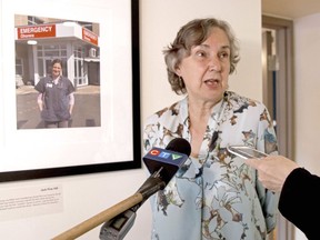 Heather Stuart speaks to reporters, Wednesday, about her daughter, Katie, an emergency room physician in New Zealand, who is featured in the new North Bay Museum exhibit Where Are They Now? 
Michael Lee/The Nugget