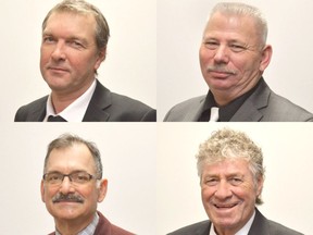 West Nipissing councillors (clockwise from top left) Chris Fisher, Roland Larabie, Leo Malette and Dan Roveda are speaking out against Mayor Joanne Savage. Photos supplied