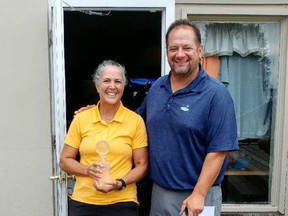 Patty Hansen is the 2020 Ladies Pembroke Golf Club champion. She is standing with Dan Shields, owner and pro at the club. Submitted photo