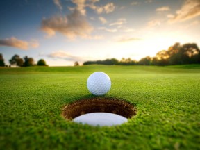 Golf ball about to fall into the cup at sunset

Not Released (NR)