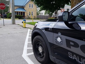 A Saugeen Shores police Service cruiser is seen near a town intersection.
(SSPS photo)