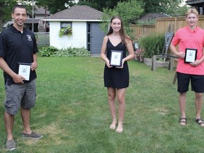 The Stratford Minor Sports Council recently announced its 2019 award winners. From left: Chris Cassone (Sportsperson of the Year), Sidoney Fountain (Female Athlete of the Year), and Luke deVries (Male Athlete of the Year). Submitted photo