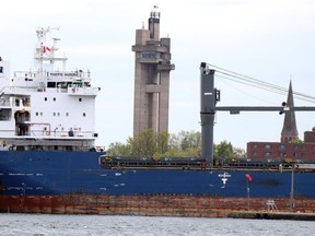 Freighter Pacific Huron approaches the Soo Locks in Sault Ste. Marie, Mich., in June 2019. BRIAN KELLY