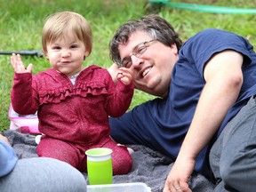 Gillian and David Cacciotti enjoy a picnic outing with their daughter, Rosie, 1, at Fielding Memorial Park in Greater Sudbury, Ont. on Tuesday August 4, 2020.