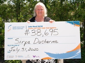 In a release Tuesday, the Health Sciences North Foundation, the HSN Volunteer Association, the NEO Kids Foundation and the Northern Cancer Foundation announced Sirpa Ducharme won $38,695. Supplied