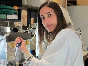 Gerusa Senhorinho at Laurentian University is among a team of researchers working to find cancer-fighting agents from the microalgae that exists in the water from old mine tailings in Northern Ontario. Supplied