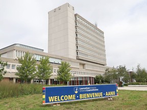 A sign has been erected welcoming back students in three languages at Laurentian University in Sudbury, Ont. on Monday August 24, 2020.