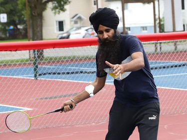 Lovepreet Singh plays a friendly game of badminton at the pickleball courts at O'Connor Park in Sudbury, Ont. on Tuesday August 25, 2020. John Lappa/Sudbury Star/Postmedia Network