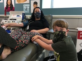 Shannon Morrison was the first person to donate plasma in Sudbury. Her son Heydan has a rare immune deficiency and receives intravenous immunoglobulin – a medication made from donated plasma. Supplied photo