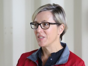 Helen Francis, president and CEO of YMCA of Northeastern Ontario, makes a point at a partnership announcement between YMCA and Kivi Park in Sudbury, Ont. on Thursday August 27, 2020. John Lappa/Sudbury Star/Postmedia Network