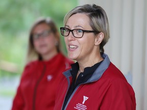 Helen Francis, president and CEO of YMCA of Northeastern Ontario, makes a point at a partnership announcement between YMCA and Kivi Park in Sudbury, Ont. on Thursday August 27, 2020. John Lappa/Sudbury Star/Postmedia Network