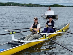 Audrienne and Cilvy Dupras, with with Amanda Dodaro, enjoy rowing together. Supplied