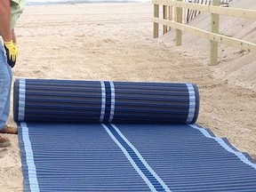 Newly installed beach mats and water wheelchairs will be available at Spruce and Spine beaches until early fall.