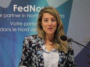 Mélanie Joly, the federal Minister of Tourism, Official Languages and La Francophonie, is seen here in this Daily Press file photo taken in April 2019 when she was in Timmins to make a FedNor funding announcement. On Friday, Joly announced funding that will enable Hornepayne to hire an economic development officer.

 RON GRECH/THE DAILY PRESS