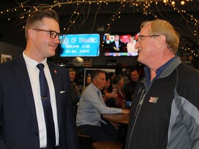 Kraymr Grenke, left, who represented the Conservatives in the Timmins-James Bay riding in the 2019 federal election, and riding association president Steve Kidd were pleased to see Erin O'Toole selected as the party's new leader on Sunday. FILE PHOTO/THE DAILY PRESS