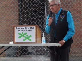 Samson Elder Roy Louis opened up the official ceremonies during the grand opening of the Family Resource Network at the Boys and Girls Club of Wetaskiwin Monday afternoon.