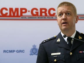 Supt. Michael Koppang speaks at a press conference at RCMP headquarters in Winnipeg on Tues., Aug. 11, 2020, announcing two women have also been charged in the murder of Gerhard Reimer-Wiebe. Kevin King/Winnipeg Sun/Postmedia Network