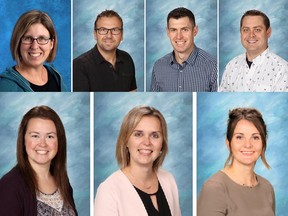 Top left to bottom right: Sarah Koning, principal of Eaglesham School; Andrew Lojczyc, principal of Beaverlodge Elementary School; Scott Bowen, principal of Clairmont Community School; Peter Bailey, principal of Wembley Elementary School; Stacey Rey, assistant principal of Beaverlodge Elementary School; Erika Walsh, assistant principal of Clairmont Community School; and Katelan McBrearty, assistant principal of Whispering Ridge Community School.