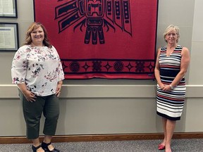 Colleen Holowaychuk, left, and Trina Boymook, right, were re-elected by acclamation to the Elk Island Public School board as vice-chair and chair, respectively. Photo Supplied.