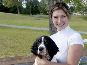 Isabelle Laverdure and her dog, Freya, take a break while enjoying some fresh air at Gillies Lake. The Mattagami Region Conservation Authority trail around the lake is extremely popular with those looking to get a little exercise in a tranquil setting. RICHA BHOSALE/THE DAILY PRESS/POSTMEDIA NETWORK