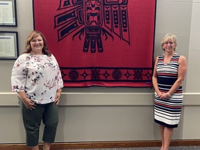 (Left) Colleen Holowaychuk and Trina Boymook were re-elected as vice-chair and chair, respectively, by acclamation by the Elk Island Public Schools board trustees at the EIPS board meeting on August 27. Photo Supplied