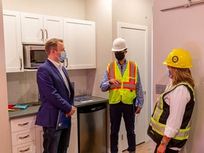 Optima Living gave Sherwood Park MLA Jordan Walker a tour of Aster Gardens, the 157-suite $45-million complex on Wednesday, August 26. Photo Supplied