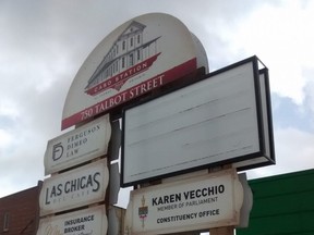 No events currently are posted on the signboard at the landmark Canada Southern station in downtown St. Thomas, where COVID-19 could cost as much as $250,000 in lost revenue.
(Eric Bunnell, Special to Postmedia Network)