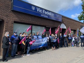 Canadian Union of Public Employees held a rally outside Nipissing MPP Vic Fedeli’s office Friday morning to voice their concerns over Bill 195. Union officials have asked the Ford government why the legislation is being implemented in areas that have seen very few COVID-19 cases.
Jennifer Hamilton-McCharles, The Nugget