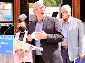 Ontario Municipal Affairs Minister Steven Clark paid a site visit to the Indwell supportive housing project in downtown Simcoe Tuesday afternoon. – Monte Sonnenberg