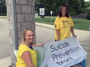Sarah Precious (left) and Lill Petrella of Suicide Prevention Brant are urging people to wear yellow and get active to help mark World Suicide Prevention Day on Thursday. Virtual flag-raising ceremonies in Brant and Brantford are also planned. Vincent Ball