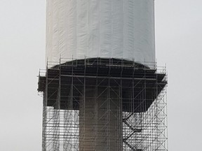 The Pain Court water tower rehabilitation project is nearing completion. (Trevor Terfloth/The Daily News)