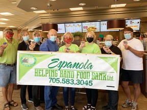 Photo suppliedThis year there will be some familiar faces helping to decorate the Smile Cookies. Shown are Dan Kryzanowski (food bank volunteer), Lynn and Denis Lefebvre (Tim Hortons owners), Randy Edwards (Lions Club president), Susan Kryzanowski (EHHFB president), Danielle Kryzanowski (food bank volunteer), Crystal Dorion (Tim Hortons regional manager), and Grant Lewis (food bank volunteer and Lions Club member).