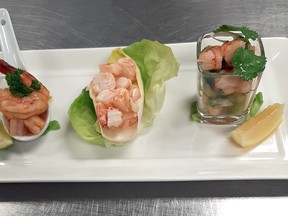 Shrimp cocktail served with a trio of sauces prepared for 100 Elements patrons by Canadore culinary students.
Supplied Photo