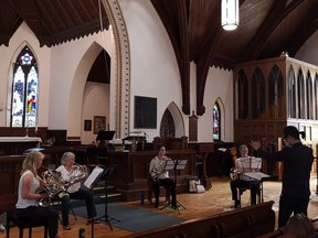 Georgian Bay Symphony brass members rehearse at St. George's Anglican Church on August, 17, 2020.