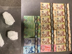 Fort Saskatchewan RCMP said a Sept. 4 search turned up a number of items including more than 35 grams of methamphetamine, a digital scale and $1,425 in Canadian currency, which is suspected of being proceeds of crime. Photo Supplied