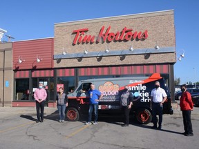 Tim Hortons Smile Cookie campaign kicked off in front of the downtown Tim Hortons in Grande Prairie, Alta. on Thursday, Sept. 10, 2020. Funds raised through the Smile Cookie Campaign will be used to enhance pediatric health care at the Grande Prairie Regional Hospital.