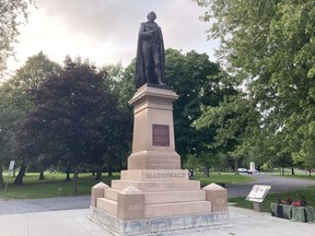 Security cameras being installed in the coming weeks will be trained on the Sir John A. Macdonald monument in City Park. (Peter Hendra/The Whig-Standard)