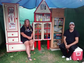 Marj Stone and Paul Skeffington have set up a little free library at their Woodworth Ave. home, stocking it with food as well as books.
Eric Bunnell