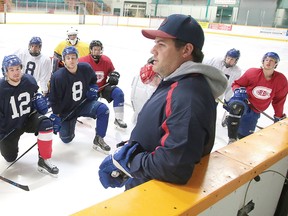 Vagelli Sakellaris talks to team hopefuls during the Rayside-Balfour Canadians' main camp at Gerry McCrory Countryside Sports Complex in Sudbury, Ont. on Tuesday August 22, 2017.