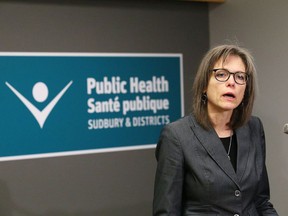 Dr. Penny Sutcliffe, Medical Officer of Health with Public Health Sudbury and Districts, addresses the media. JOHN LAPPA/SUDBURY STAR/POSTMEDIA NETWORK