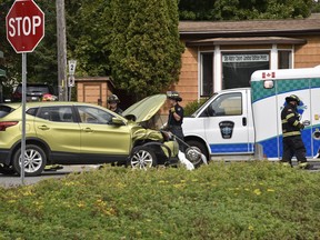 A two-car crash on Dundas Street Tuesday morning did not result in any major injuries, police report. (Kathleen Saylors/Woodstock Sentinel-Review)