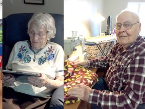 Three seniors at Tillsonburg Retirement Residence who stayed cognitively active during the pandemic isolation period included, from left, Anna Kormany, Kay Tully and Walter Hird. (Contributed photos)